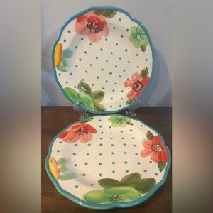 Pioneer Woman Vintage Bloom Dinner Plates Set of 2 Floral Polka Dot Farmhouse